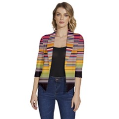 Neopolitan Horizontal Lines Strokes Women s Draped Front 3/4 Sleeve Shawl Collar Jacket by Bangk1t