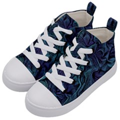 Abstract Blue Wave Texture Patten Kids  Mid-top Canvas Sneakers by Bangk1t