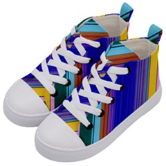 Color Lines Slanting Green Blue Kids  Mid-top Canvas Sneakers by Bangk1t