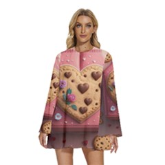 Cookies Valentine Heart Holiday Gift Love Round Neck Long Sleeve Bohemian Style Chiffon Mini Dress by Ndabl3x