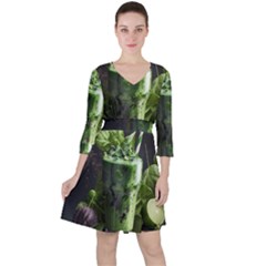 Drink Spinach Smooth Apple Ginger Quarter Sleeve Ruffle Waist Dress by Ndabl3x