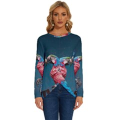 Birds Parrots Love Ornithology Species Fauna Long Sleeve Crew Neck Pullover Top by Ndabl3x