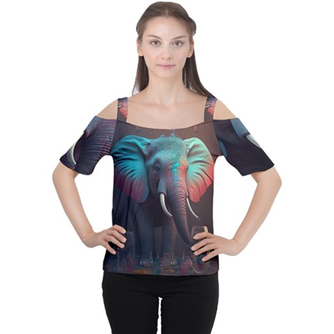 Elephant Tusks Trunk Wildlife Africa Cutout Shoulder Tee by Ndabl3x