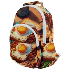 Breakfast Egg Beans Toast Plate Rounded Multi Pocket Backpack by Ndabl3x