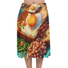 Breakfast Egg Beans Toast Plate Velvet Flared Midi Skirt by Ndabl3x