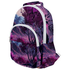 Landscape Painting Purple Tree Rounded Multi Pocket Backpack by Ndabl3x