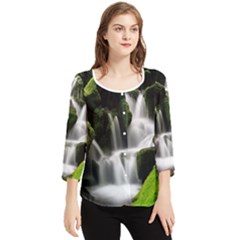 Waterfall Moss Korea Mountain Valley Green Forest Chiffon Quarter Sleeve Blouse by Ndabl3x