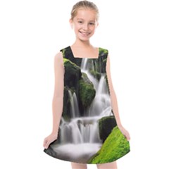 Waterfall Moss Korea Mountain Valley Green Forest Kids  Cross Back Dress by Ndabl3x