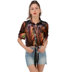 Flower Orange Lilly Tie Front Shirt  by Ndabl3x