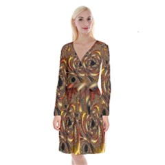 Geometric Art Fractal Abstract Art Long Sleeve Velvet Front Wrap Dress by Ndabl3x