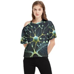 Neuron Network One Shoulder Cut Out Tee by Ndabl3x