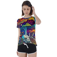 Mushrooms Fungi Psychedelic Short Sleeve Open Back Tee by Ndabl3x