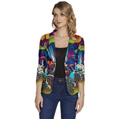 Mushrooms Fungi Psychedelic Women s One-button 3/4 Sleeve Short Jacket by Ndabl3x