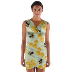 Honey Bee Bees Pattern Wrap Front Bodycon Dress by Ndabl3x