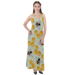 Honey Bee Bees Pattern Sleeveless Velour Maxi Dress by Ndabl3x