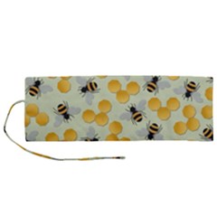 Honey Bee Bees Pattern Roll Up Canvas Pencil Holder (m) by Ndabl3x