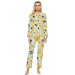 Honey Bee Bees Pattern Womens  Long Sleeve Velvet Pocket Pajamas Set by Ndabl3x