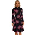 Chic Dreams Botanical Motif Pattern Design Long Sleeve Shirt Collar A-Line Dress View1