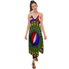 Grateful Dead Pattern Halter Tie Back Dress  by Wav3s