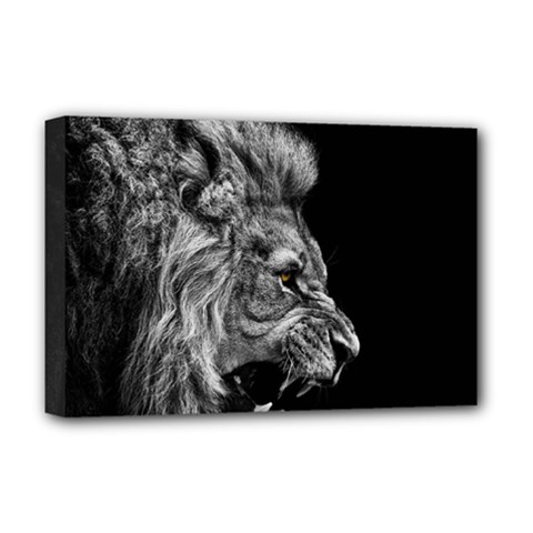 Angry Male Lion Roar Deluxe Canvas 18  X 12  (stretched) by Wav3s