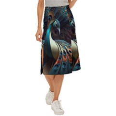 Peacock Bird Feathers Plumage Colorful Texture Abstract Midi Panel Skirt by Wav3s