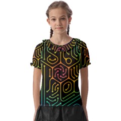 Circuit Hexagonal Geometric Pattern Background Pattern Kids  Frill Chiffon Blouse by Wav3s