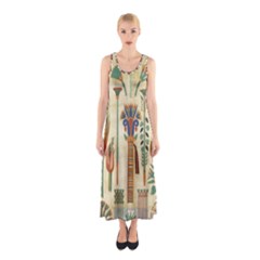 Egyptian Paper Papyrus Hieroglyphs Sleeveless Maxi Dress by Wav3s