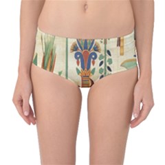 Egyptian Paper Papyrus Hieroglyphs Mid-waist Bikini Bottoms by Wav3s