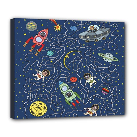 Cat-cosmos-cosmonaut-rocket Deluxe Canvas 24  X 20  (stretched) by Wav3s