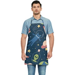 Seamless-pattern-with-funny-aliens-cat-galaxy Kitchen Apron by Wav3s