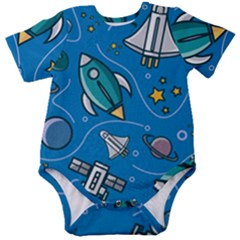 About-space-seamless-pattern Baby Short Sleeve Bodysuit by Wav3s