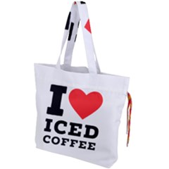 I Love Iced Coffee Drawstring Tote Bag by ilovewhateva