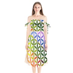 Mandala Rainbow Colorful Shoulder Tie Bardot Midi Dress by Ndabl3x