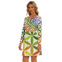 Mandala Rainbow Colorful Long Sleeve Wide Neck Velvet Dress View2