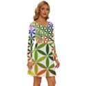 Mandala Rainbow Colorful Long Sleeve Wide Neck Velvet Dress View3