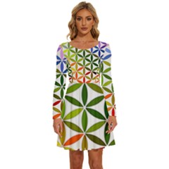 Mandala Rainbow Colorful Long Sleeve Wide Neck Velvet Dress by Ndabl3x