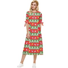 Christmas Papers Red And Green Bow Sleeve Chiffon Midi Dress by Ndabl3x