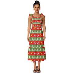 Christmas Papers Red And Green Tie-strap Tiered Midi Chiffon Dress by Ndabl3x