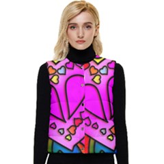 Stained Glass Love Heart Women s Short Button Up Puffer Vest by Vaneshart