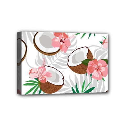 Seamless Pattern Coconut Piece Palm Leaves With Pink Hibiscus Mini Canvas 6  X 4  (stretched) by Vaneshart