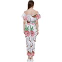 Seamless Pattern Coconut Piece Palm Leaves With Pink Hibiscus Off Shoulder Ruffle Top Jumpsuit View4