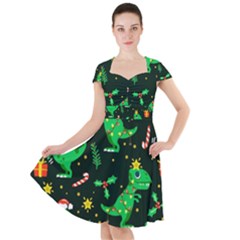 Christmas-funny-pattern Dinosaurs Cap Sleeve Midi Dress by Vaneshart