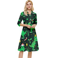 Christmas-funny-pattern Dinosaurs Classy Knee Length Dress by Vaneshart