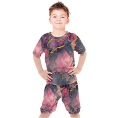 Pink Texture Resin Kids  Tee And Shorts Set by Vaneshop