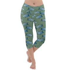 Fishes Pattern Background Theme Lightweight Velour Capri Yoga Leggings by Vaneshop