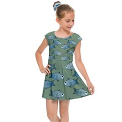 Fishes Pattern Background Theme Kids  Cap Sleeve Dress by Vaneshop