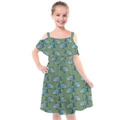 Fishes Pattern Background Theme Kids  Cut Out Shoulders Chiffon Dress by Vaneshop