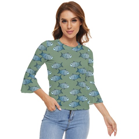 Fishes Pattern Background Theme Bell Sleeve Top by Vaneshop