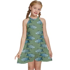 Fishes Pattern Background Theme Kids  Halter Collar Waist Tie Chiffon Dress by Vaneshop