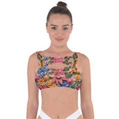 Flower Bloom Embossed Pattern Bandaged Up Bikini Top by Vaneshop